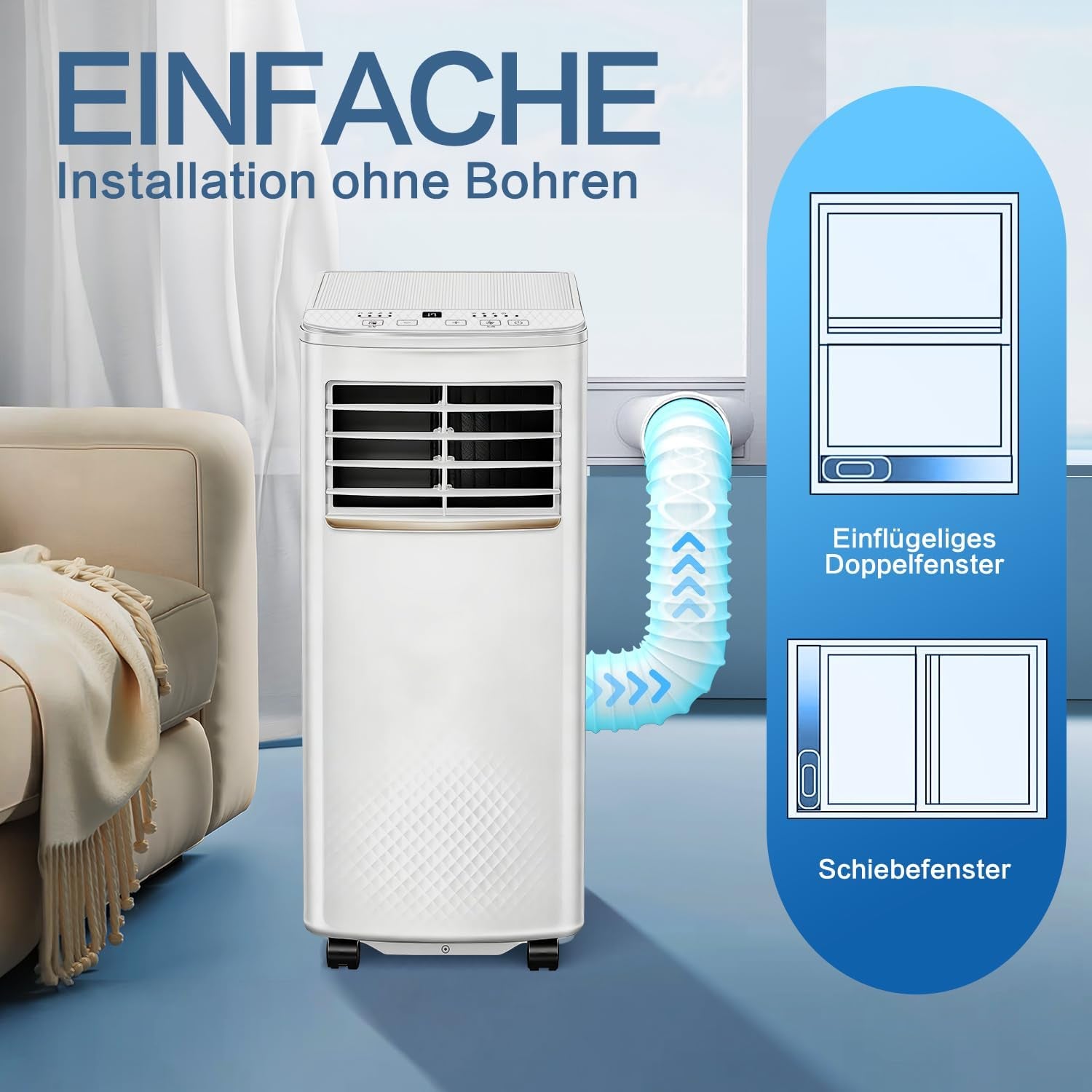 4 in 1 Mobiles Klimagerät, 7000 BTU Mobile Klimaanlage Mit Kühlung, Luftzirkulation, Entfeuchtung, Portable Air Conditioner Mit Fernbedienung, Abluftschlauch, Sleep-Modus, 2,1 Kw Für Räume Bis 20 M²