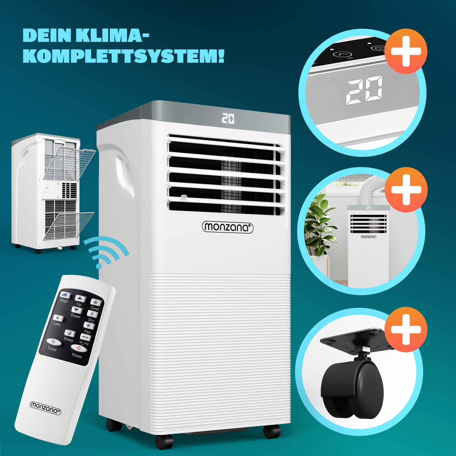 MONZANA® Lokale Klimaanlage Mobiles Klimagerät 3In1 7000 BTU Luftentfeuchte