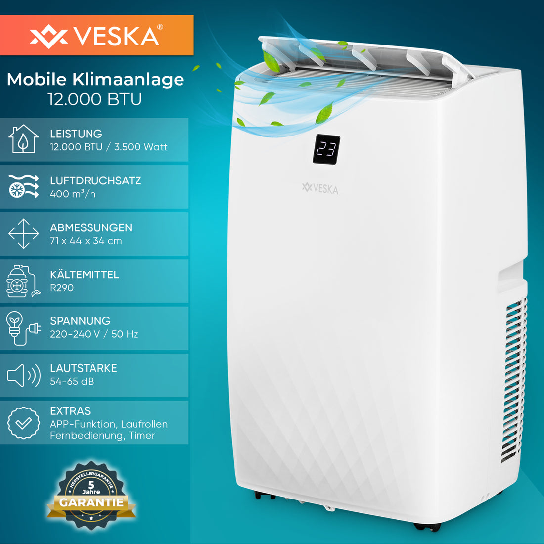 Mobile Klimaanlage Klimagerät 12000 BTU - 3500 Watt Monoblock Luftfilter 3,5 KW