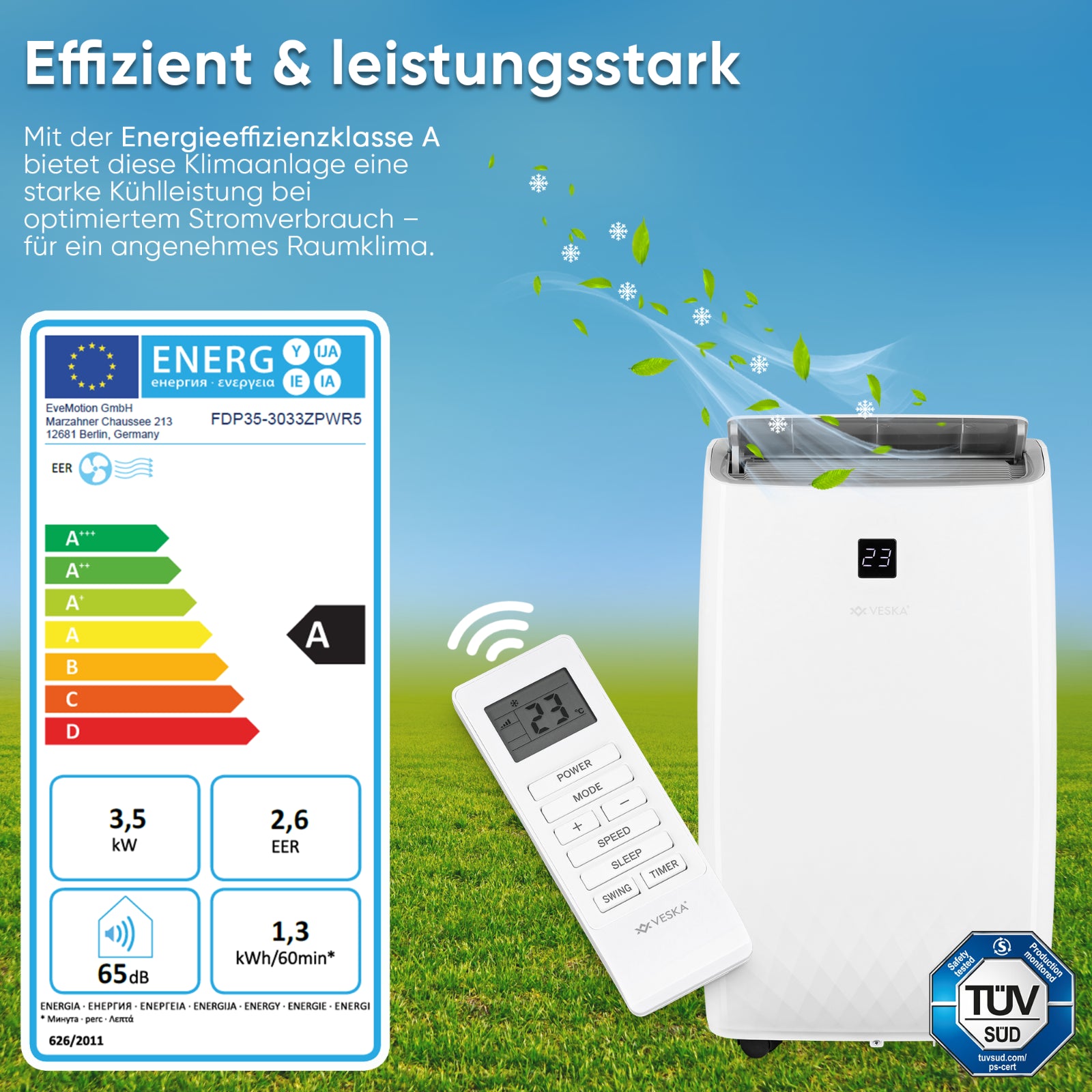 Mobile Klimaanlage Klimagerät 12000 BTU - 3500 Watt Monoblock Luftfilter 3,5 KW