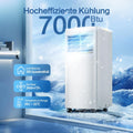 4 in 1 Mobiles Klimagerät, 7000 BTU Mobile Klimaanlage Mit Kühlung, Luftzirkulation, Entfeuchtung, Portable Air Conditioner Mit Fernbedienung, Abluftschlauch, Sleep-Modus, 2,1 Kw Für Räume Bis 20 M²