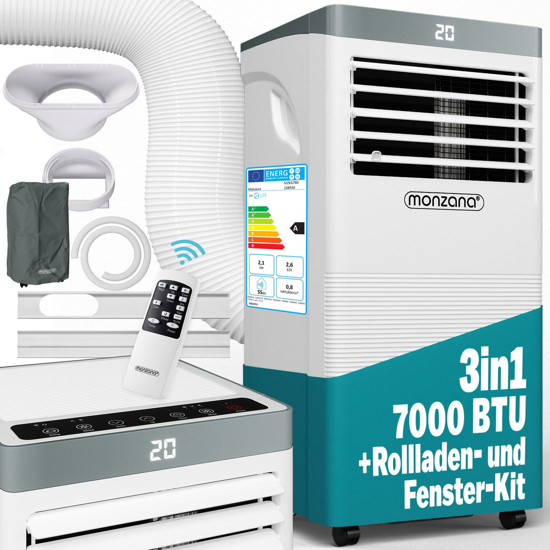 MONZANA® Lokale Klimaanlage Mobiles Klimagerät 3In1 7000 BTU Luftentfeuchte