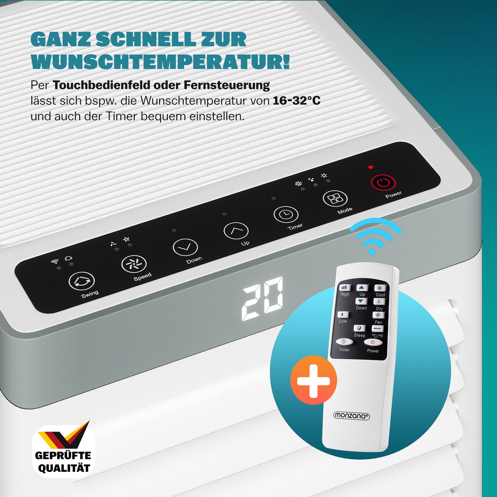 MONZANA® Lokale Klimaanlage Mobiles Klimagerät 3In1 7000 BTU Luftentfeuchte