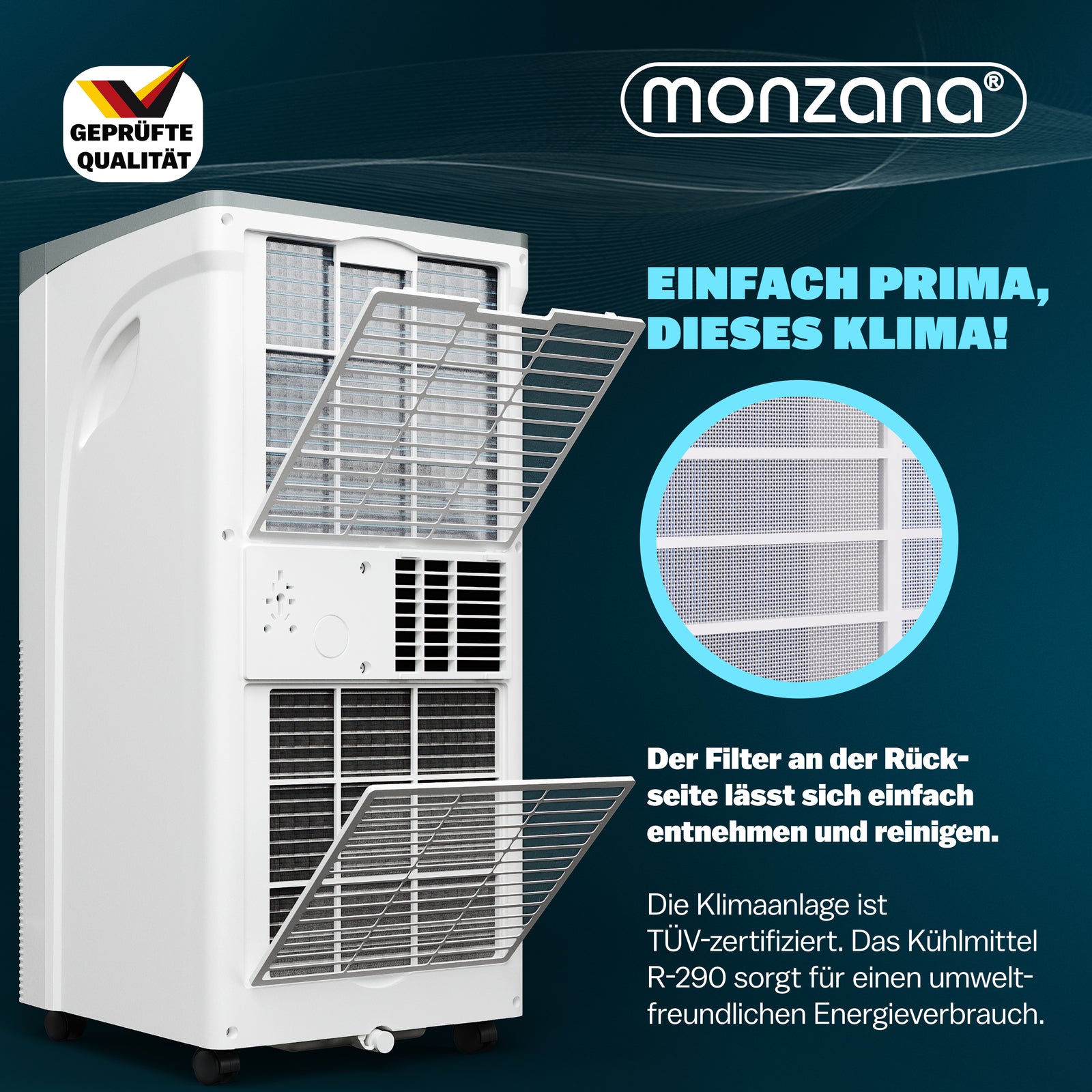 MONZANA® Lokale Klimaanlage Mobiles Klimagerät 3In1 7000 BTU Luftentfeuchte